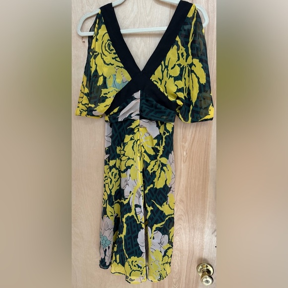 Diane Von Furstenberg Yellow and Black Floral Midi Dress - Picture 1 of 14